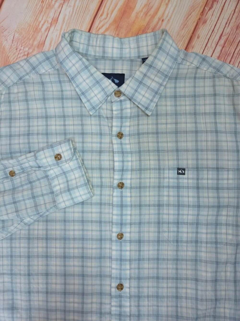 Fish Hippie Mens Rumfront Blue Plaid Fishing Shirt XXL Hemp Blend